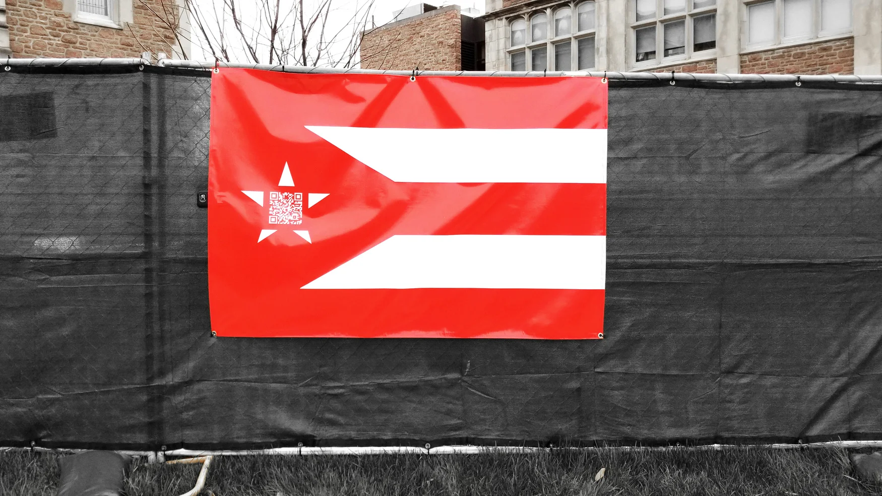 Rory Thibautl's final project included a QR coded banner, a website , and a guerrilla video projection on campus buildings.