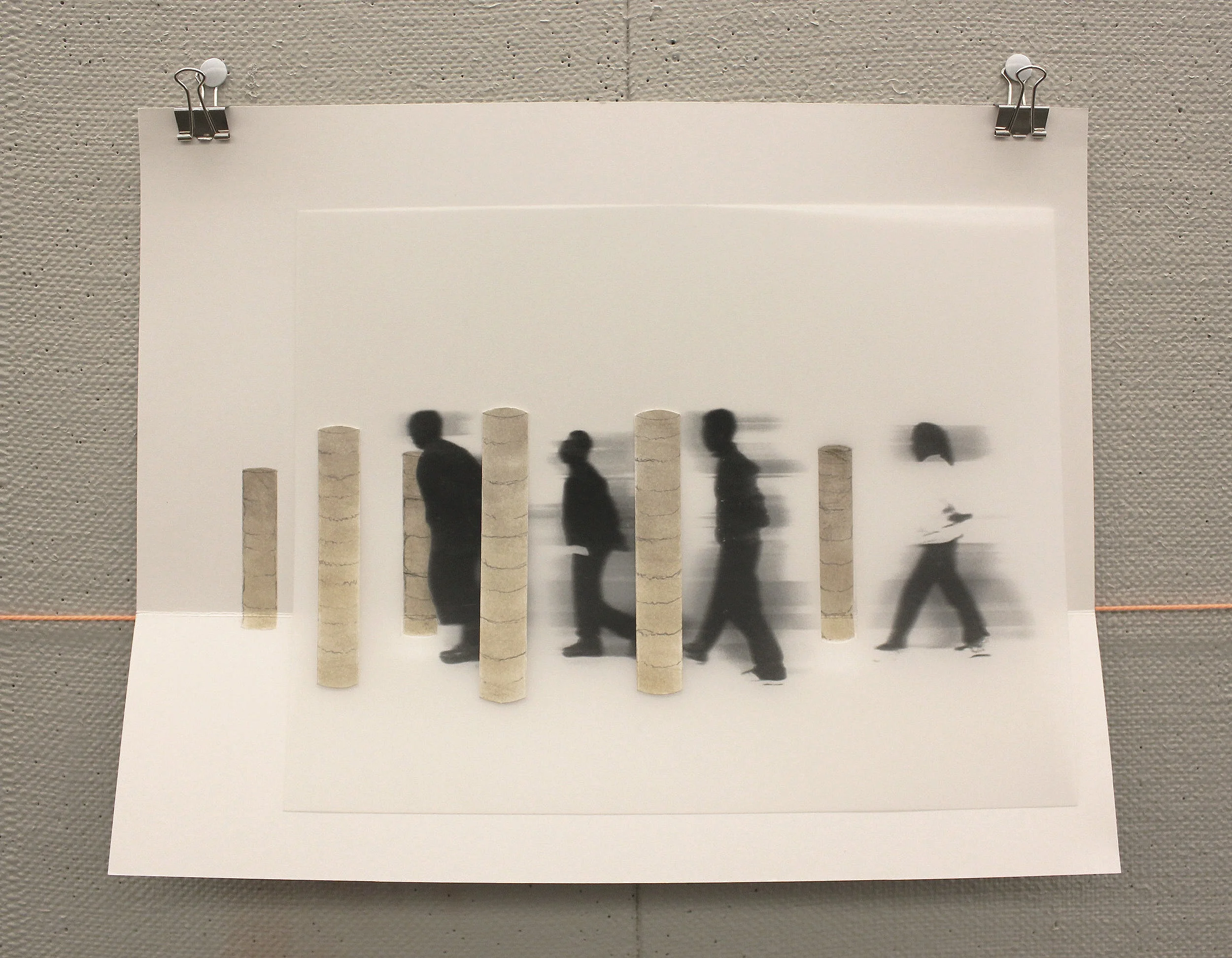 Xerox print on mylar, soil on paper. A gallery showing of site markers sets up the walking tour.