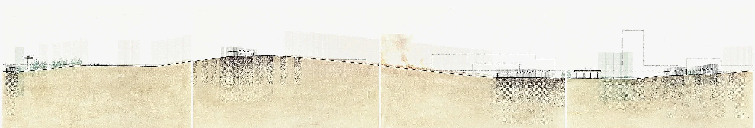 Digitally drawn site section, printed on bristol and smudged with clay soil.