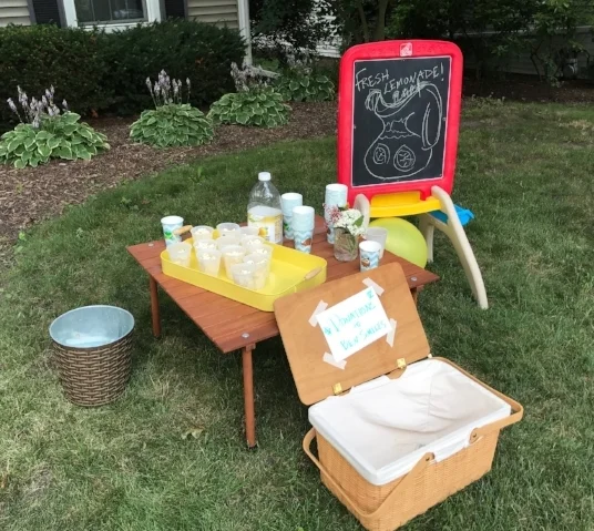 Our setup, which included white cheddar popcorn and - to keep everyone in our yard longer - soft batch chocolate-chip cookies...