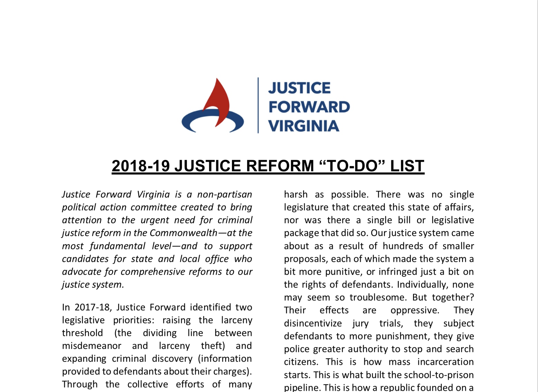 Updated "Justice Reform 'To-Do' List" -- Now in PDF Form!