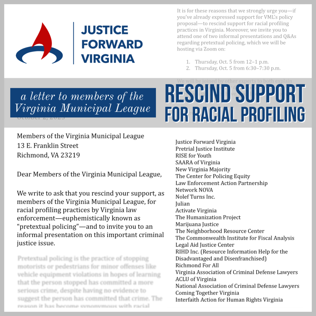 Rescind Support for Racial Profiling—a letter to the Virginia Municipal League