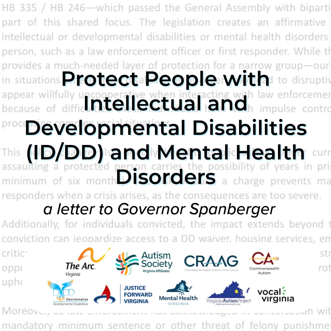 Protect our most vulnerable populations; a letter to Governor Spanberger. 