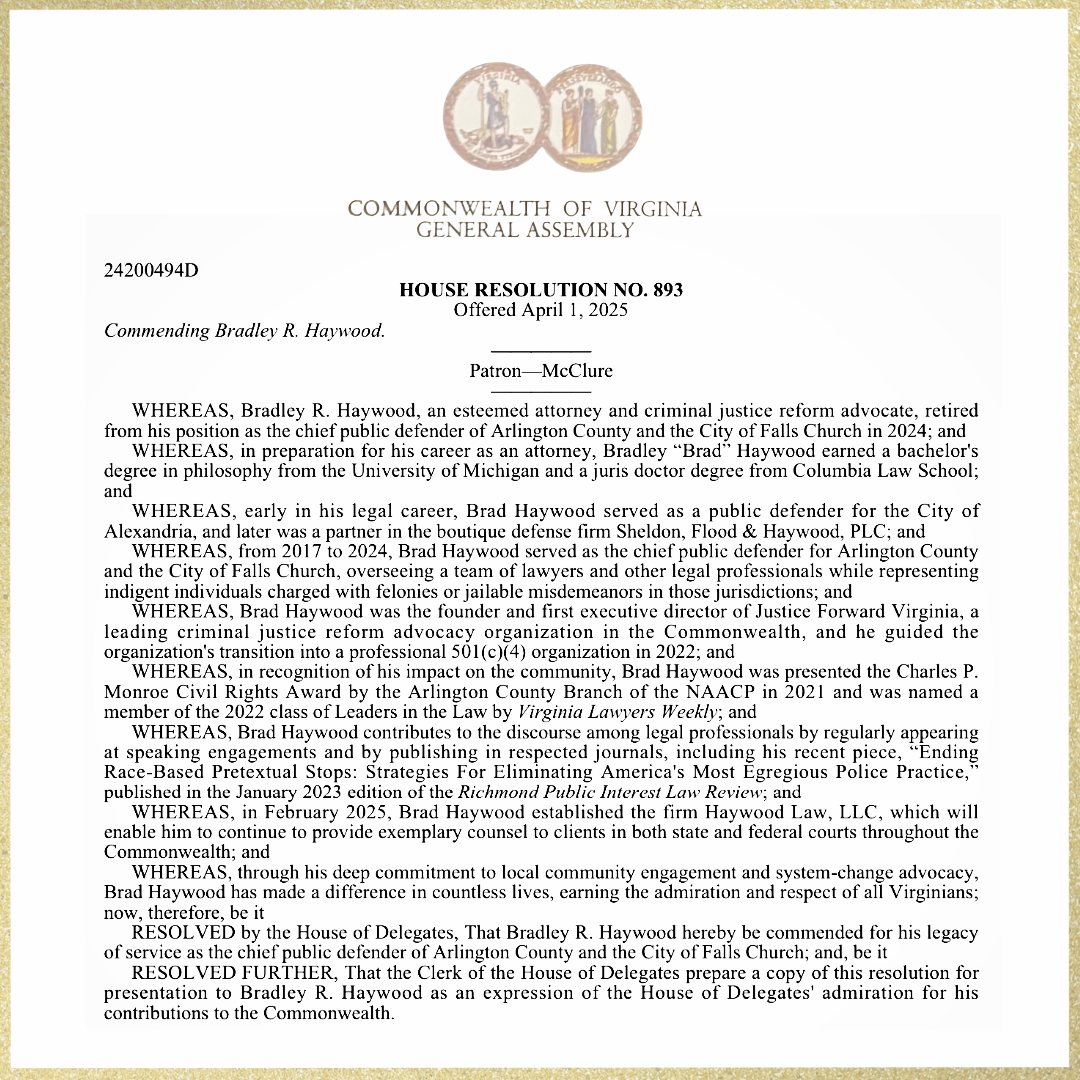 Commending Bradley R. Haywood