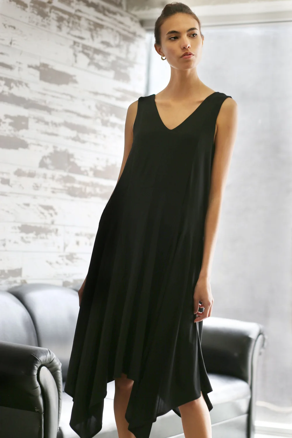 white christmas dresses Hope & Henry Women's Organic Short Sleeve Knit Tie Midi Dress - Black Side-Tie