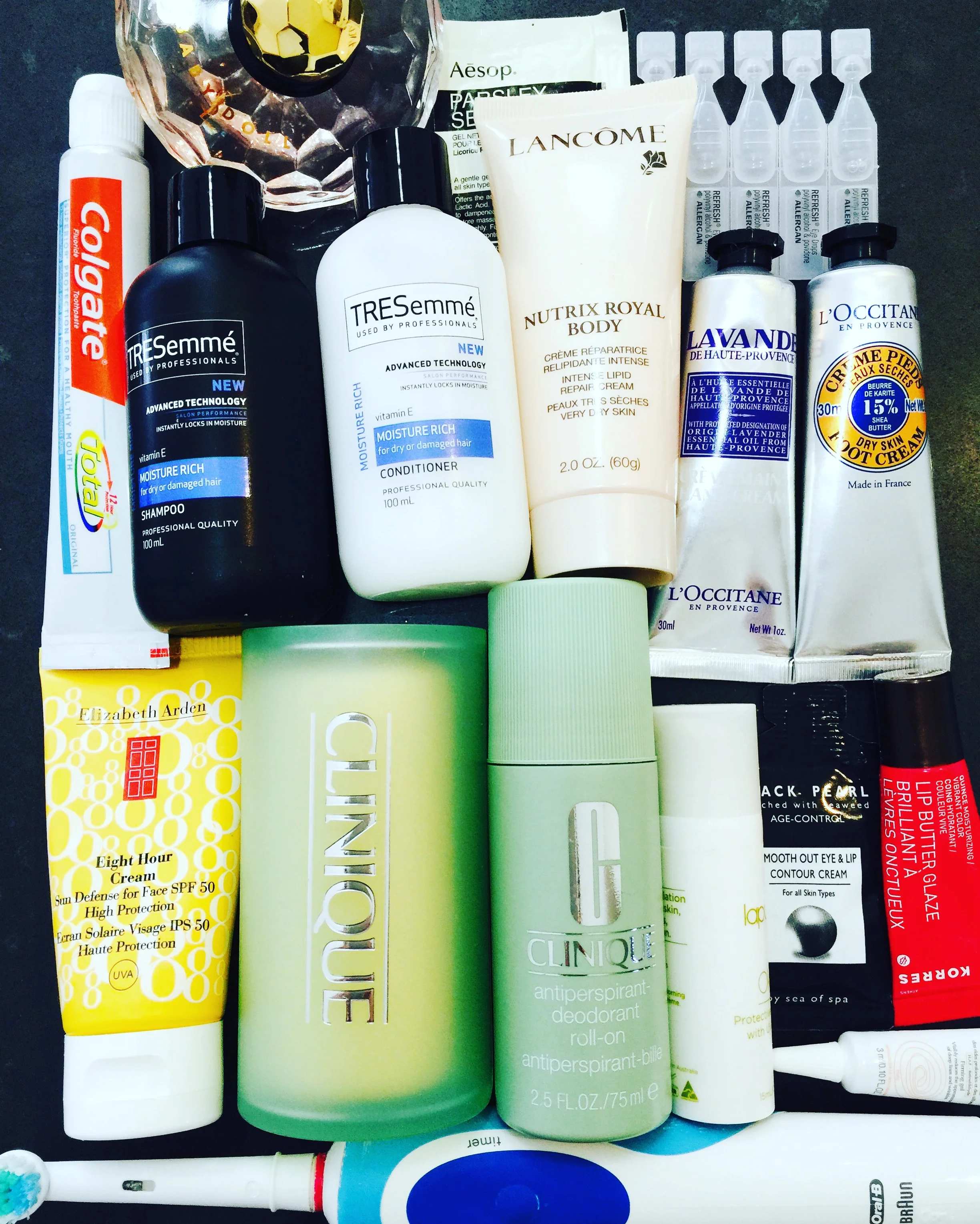 toiletries on plane