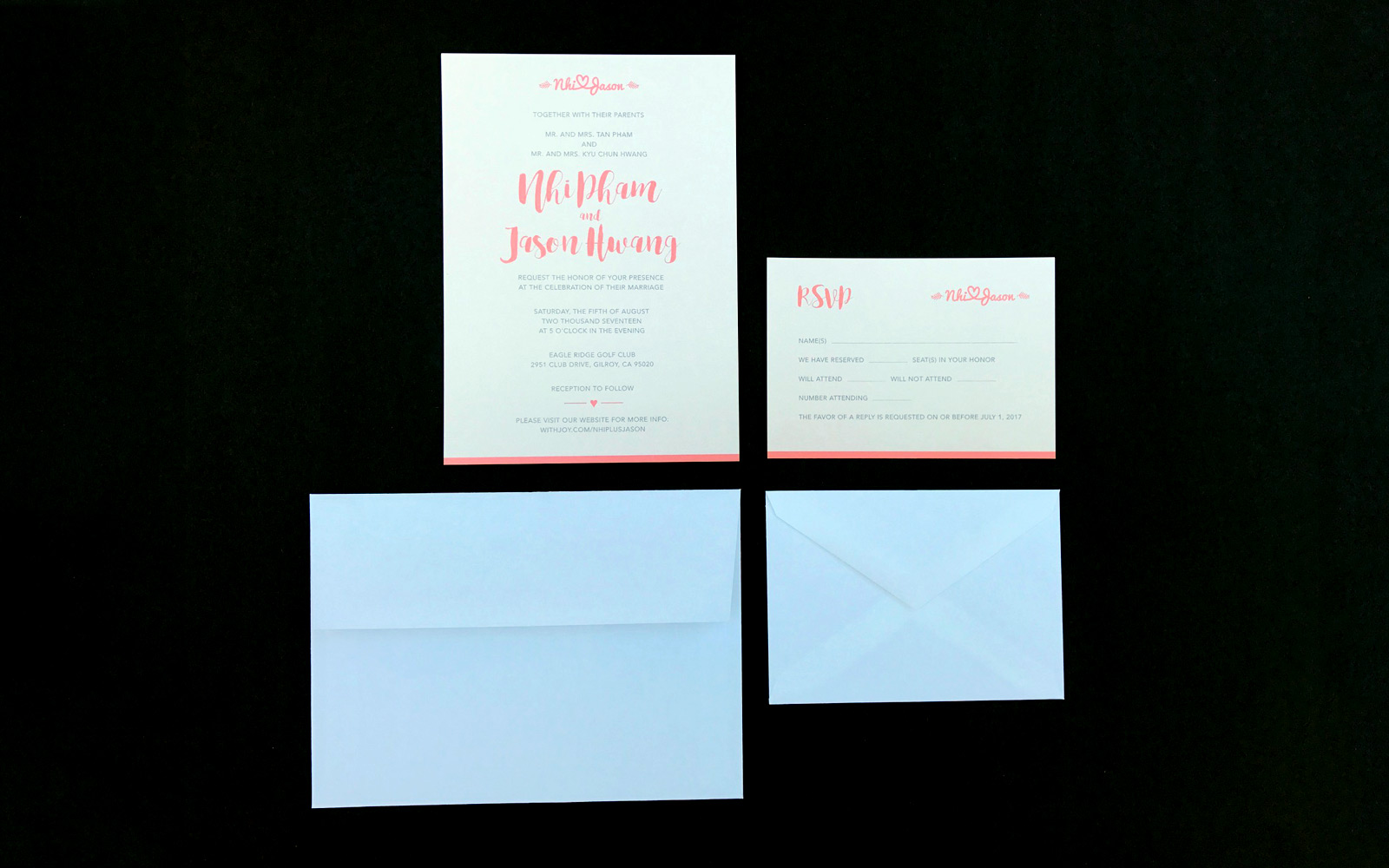 Wedding invitations and rsvp cards
