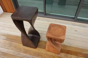 TALL TWIST BAR STOOL $195 NZD    SMALL SIDE TABLE OR BAR STOOL $149 NZD   A CONTEMPORARY STYLE WOODEN STOOL OR SIDE TABLE. CHOOSE FROM A DARK GRAIN OR A WALNUT GRAIN  DIMENSIONS: TWIST BAR STOOL 760MM X 275MM  SIDE TABLE OR STOOL 500MM HIGH X 265MM