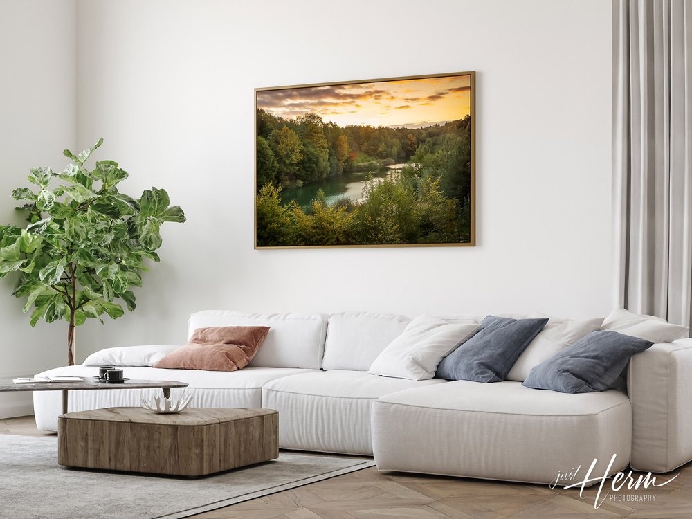 Mockup frame in Scandinavian farmhouse living room interior, 3d 