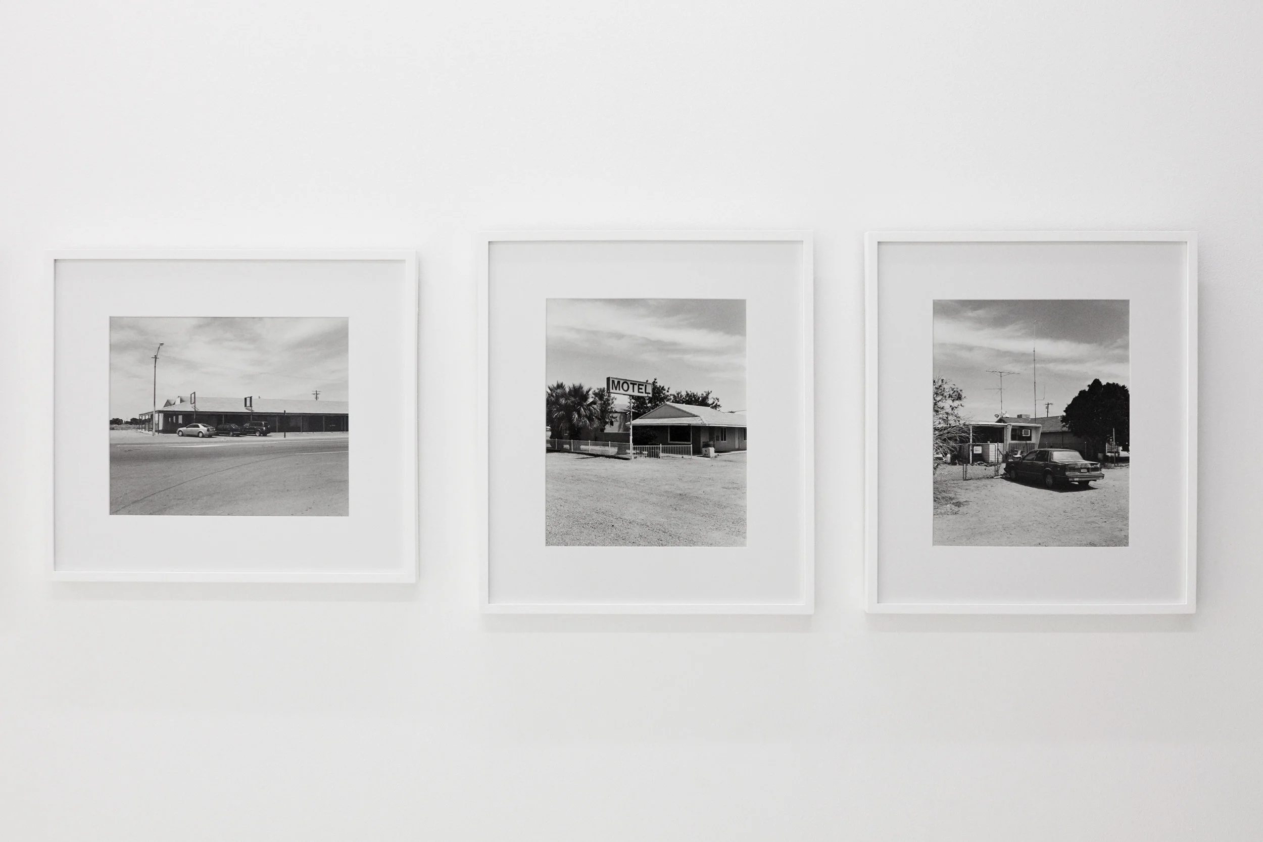 Corner Store, California, (2017) Motel, Slab City, California, (2017) E. Beal #3, California Fiber Based Silver gelatin prints. Framed 480 x 420mm Editions of 2 © Jack Whitefield