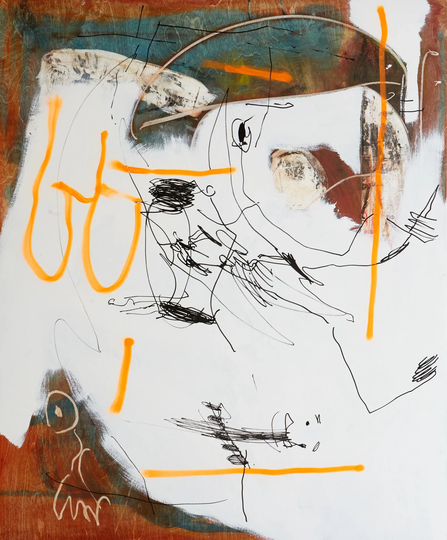 Arthur Lanyon ‘Copper Keat’ 2016 , Oil, acrylic, gouache, spray paint on panel, 147cm x 142cm