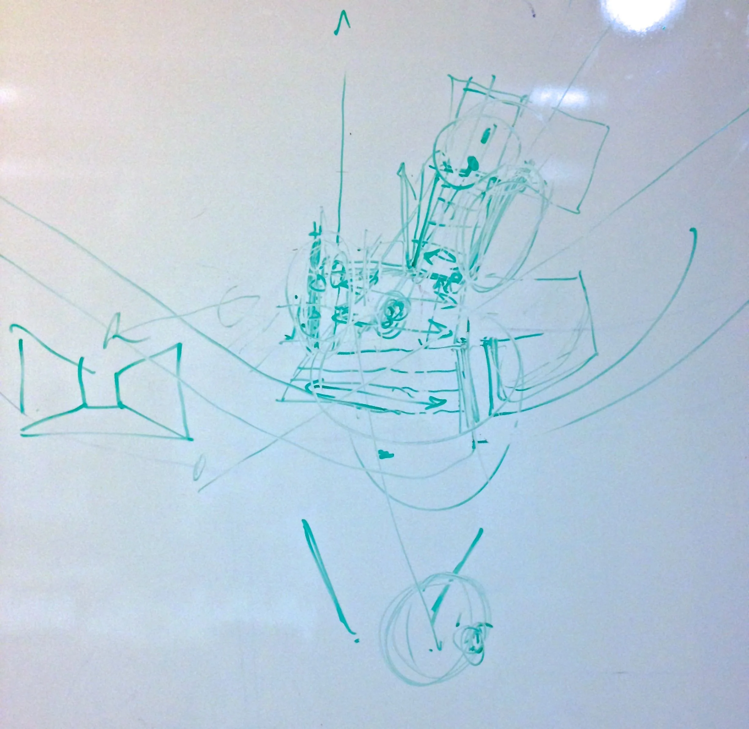 This is a whiteboard drawing with 11 peoples ideas imposed on it... It's virtually illegible by the end of the day.