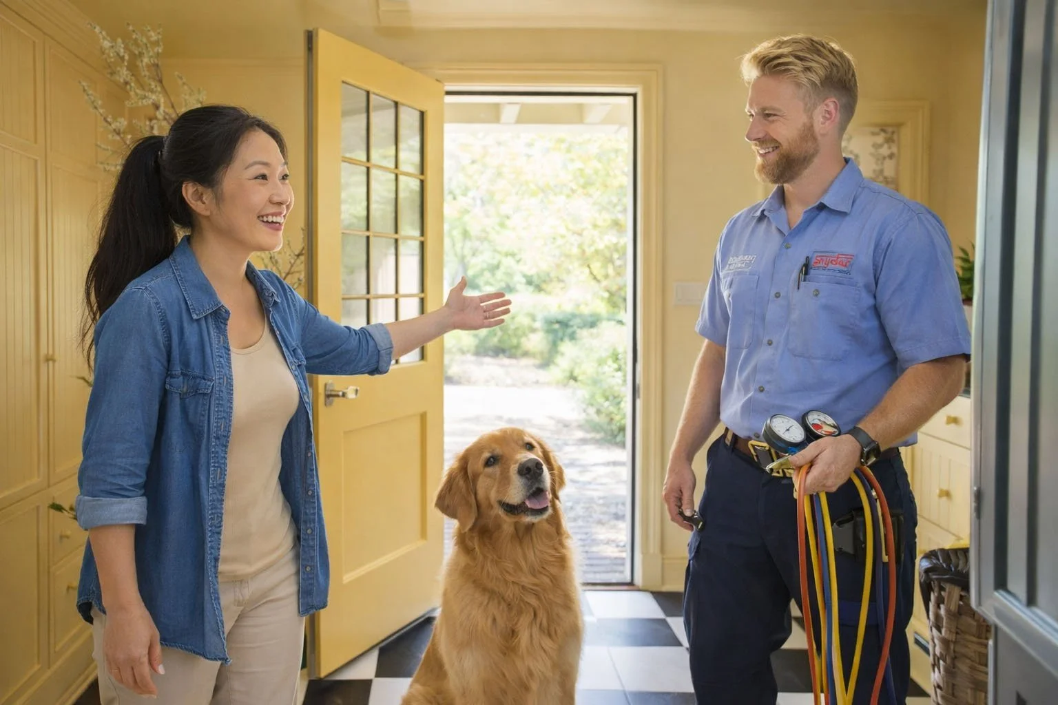 HVAC staff with client