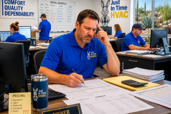 HVAC contractor reviewing busy season pricing and profit margins