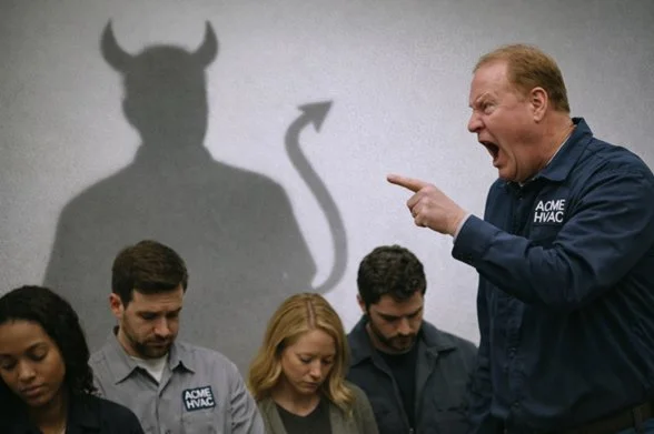 Image of angry HVAC manager having a word with staff