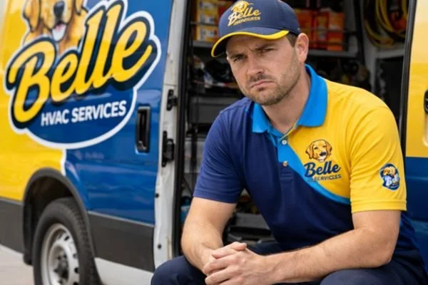 Frustrated HVAC technician reflecting on maintenance mistakes that hurt profit margins