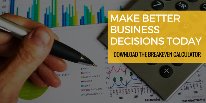 Anneal Business Coaching offer graphic from Martin Holland over a photo of charts and a calculator, reading "Make Better Business Decisions Today — Download the Breakeven Calculator.