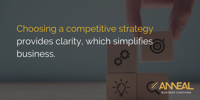 Anneal Business Coaching quote graphic reading "Choosing a competitive strategy provides clarity, which simplifies business.
