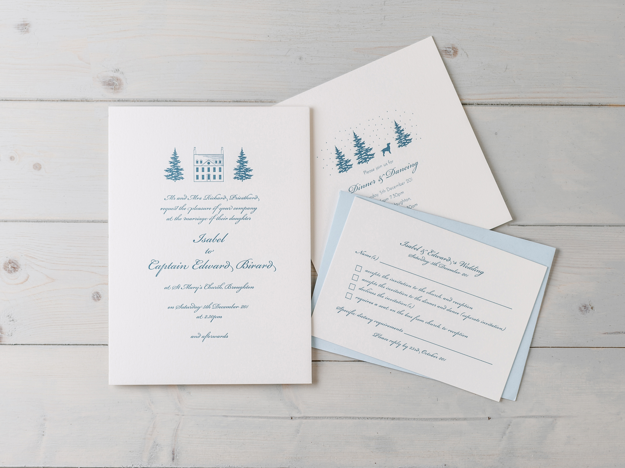 Christmas Wedding With a cocker spaniel in the countryside