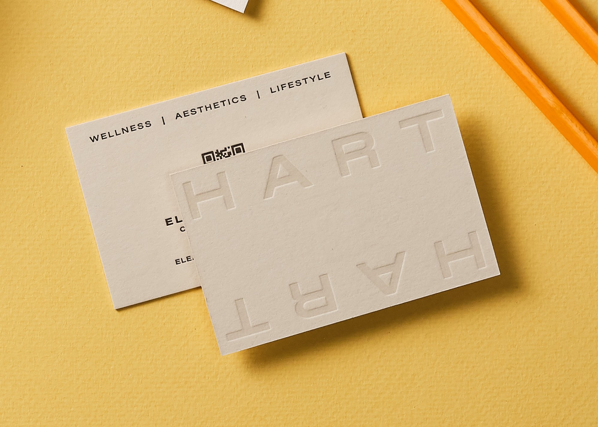 Letterpress deboss ink business cards on grey