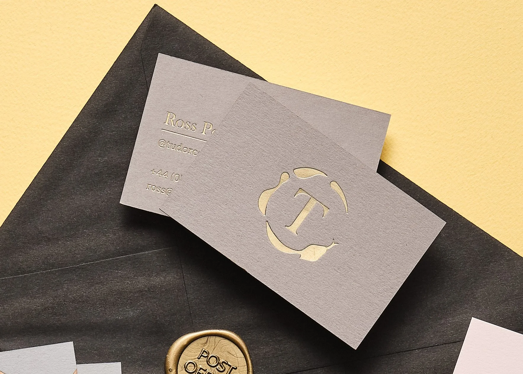 gold monogram business cards