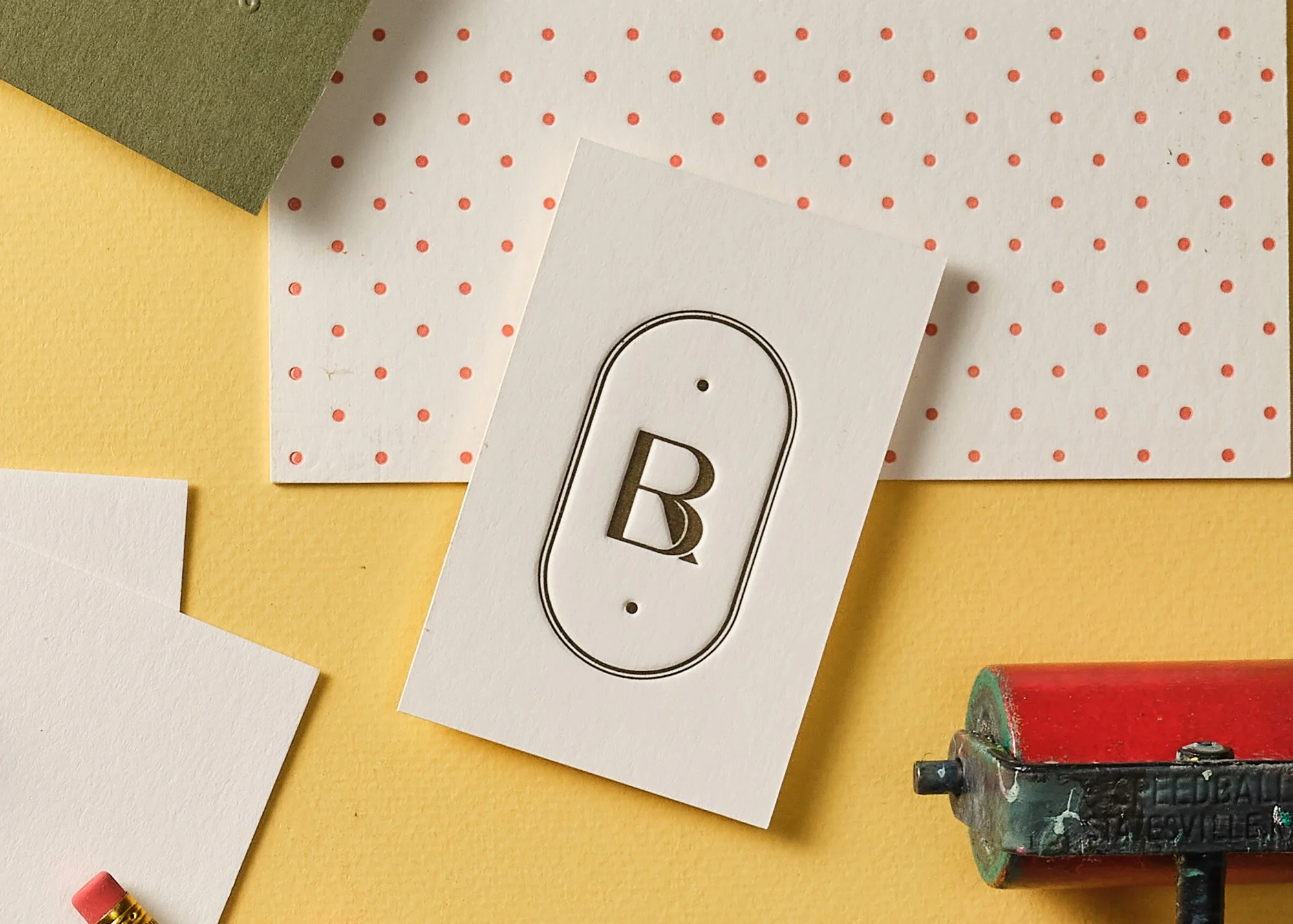 olive debossed letterpress business cards