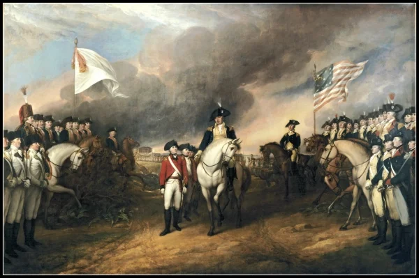  John Trumbull's 1820 oil painting of Cornwallis' Surrender at Yorktown but actually Cornwallis wasn't there.