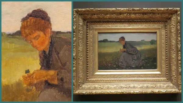 Close up and big picture views of Winslow Homer's "Girl with a four-leaf clover"
