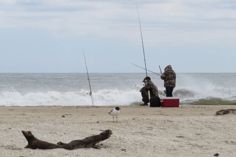  Blowing sand and surf didn't seem to bother these hardy fishermen.