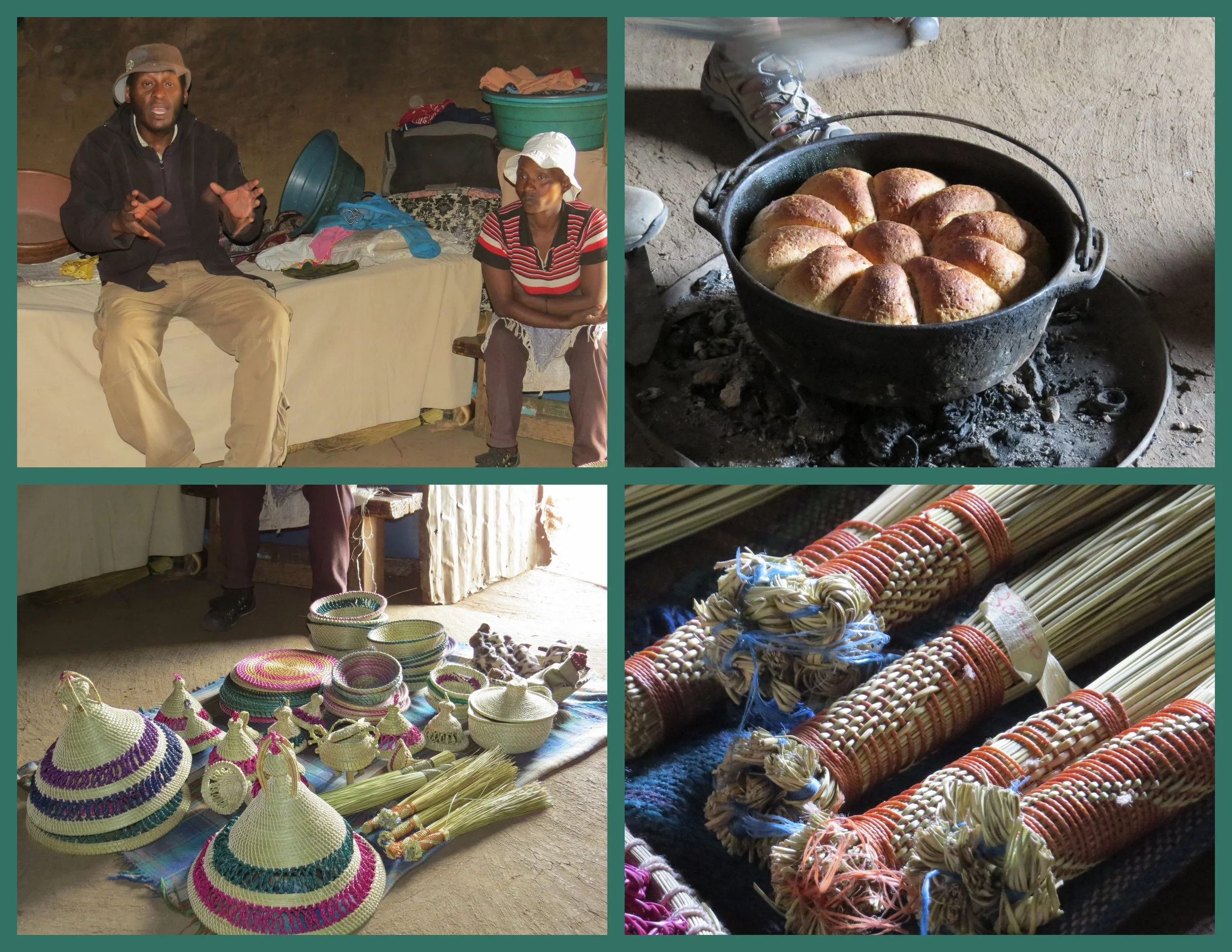 A morning snack and handmade crafts inMe Fitelena's hut.