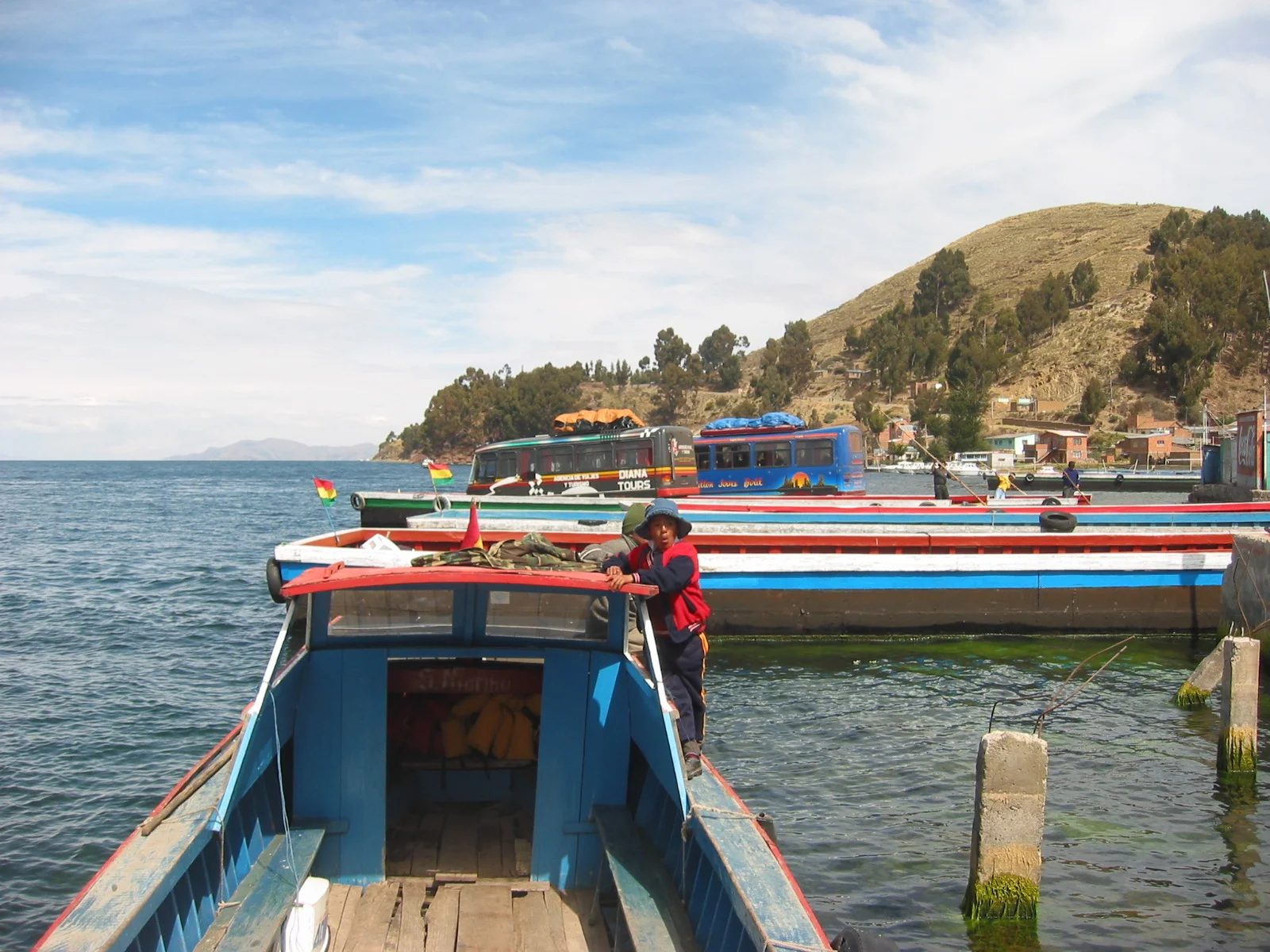 We climbed aboard a ferry with the rest of the bus passengers and watched our bus float across the straits on a barge.