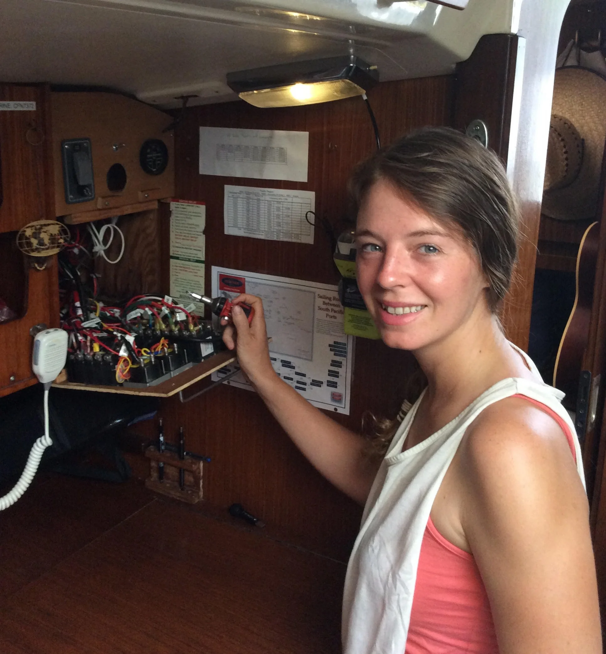 DC Darling, Fiona McGlynn shows off her electrical handiwork aboard MonArk.