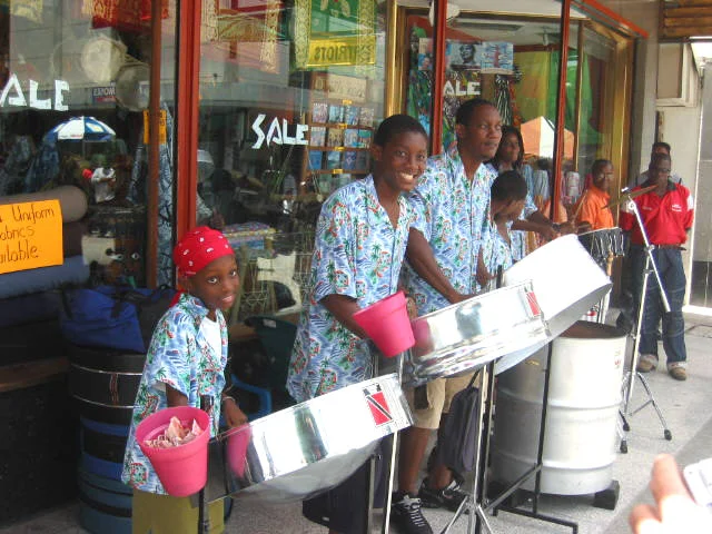 Street band playing steel drums in downtown Port of Spain, Trinidad