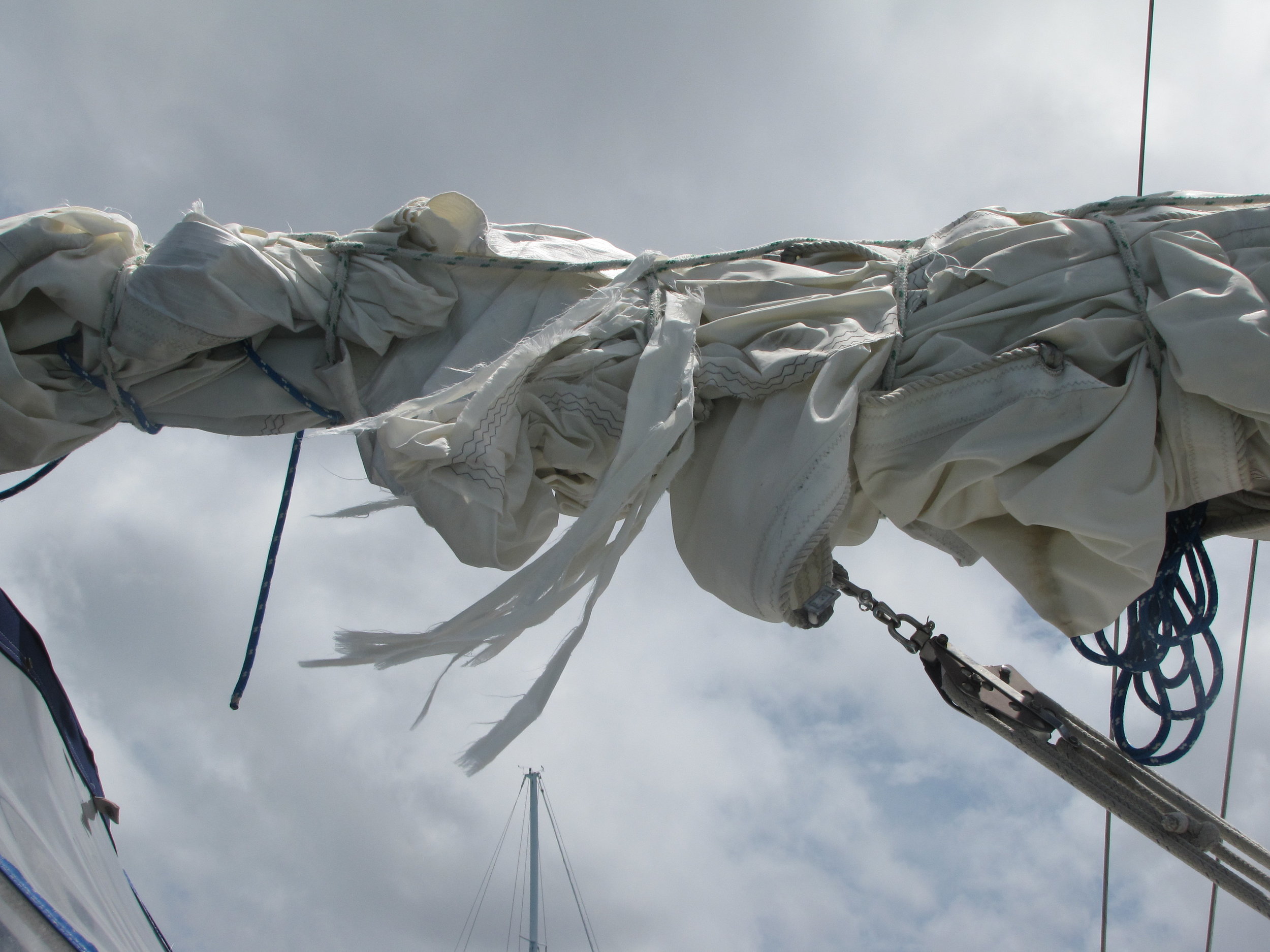 The mainsail in tatters.