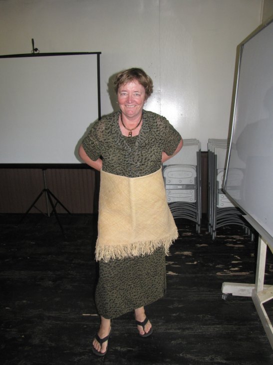 Mary models traditional Tongan garb