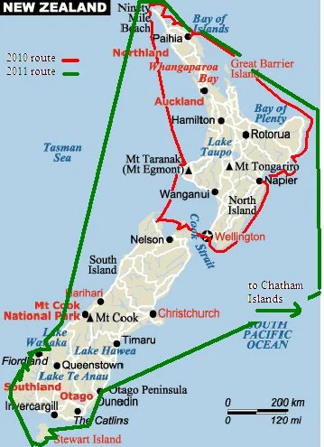 Nine of Cups NZ Circumnavigation Route - 2011