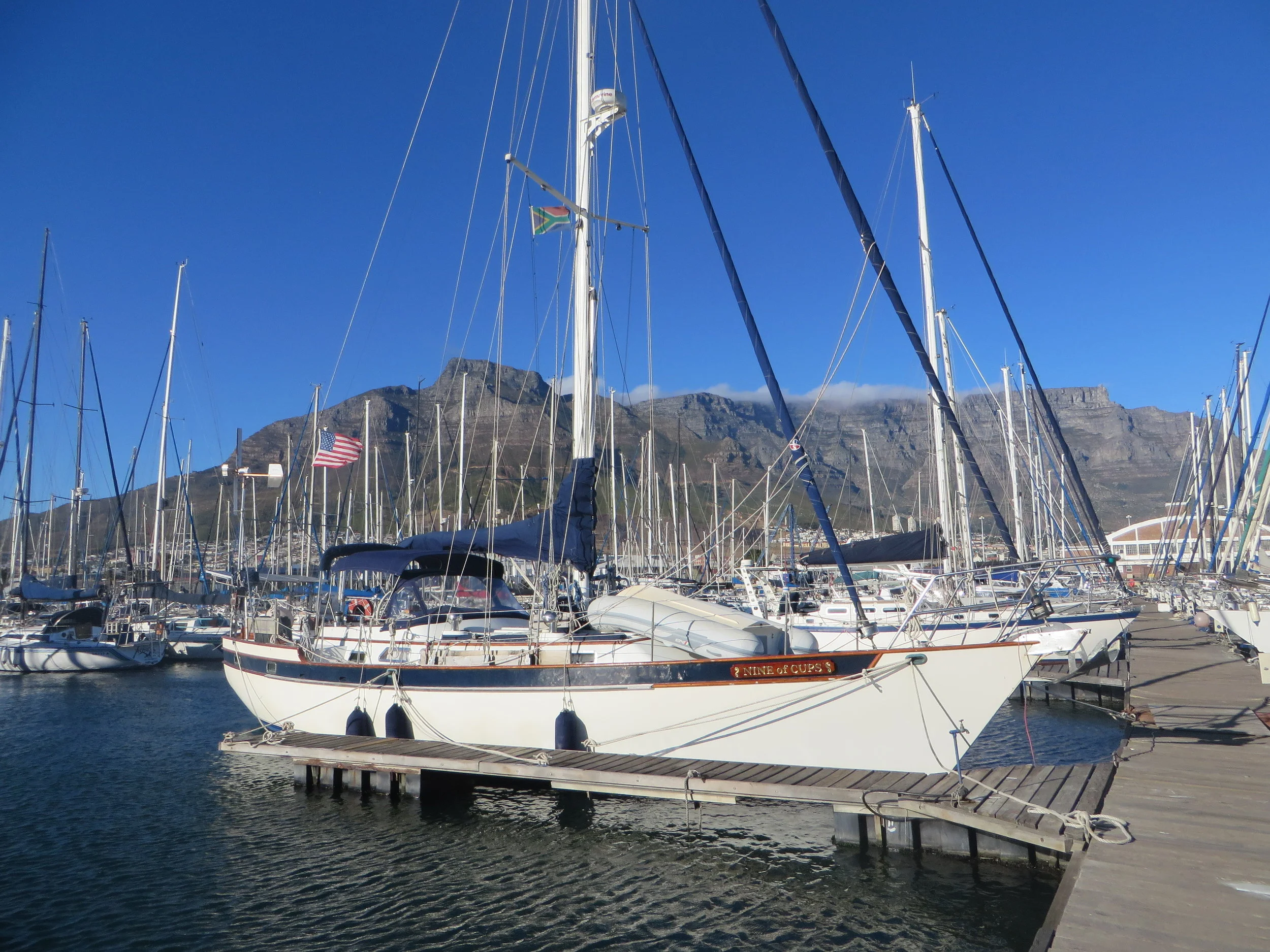 Table Mountain backdrop as we arrive at Royal Cape Yacht Club, Cape Town, South Africa