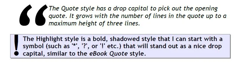 Examples of the quotation style and the highlight style