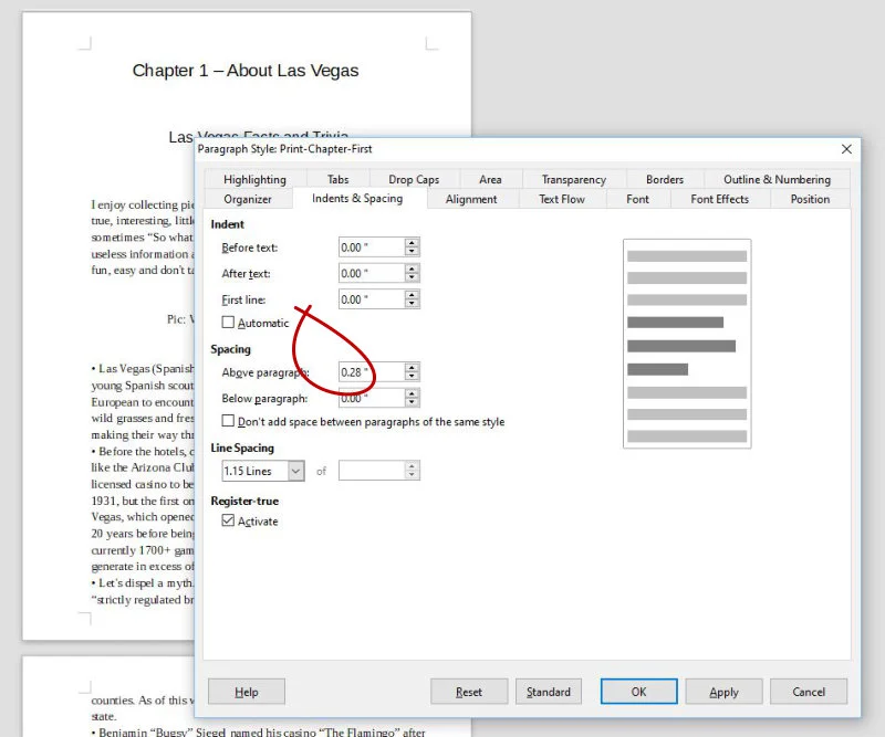 Too much space above the paragraph for an eBook.