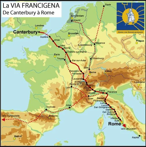 The Via Francigena route from Canterbury to rome,,,or vice versa