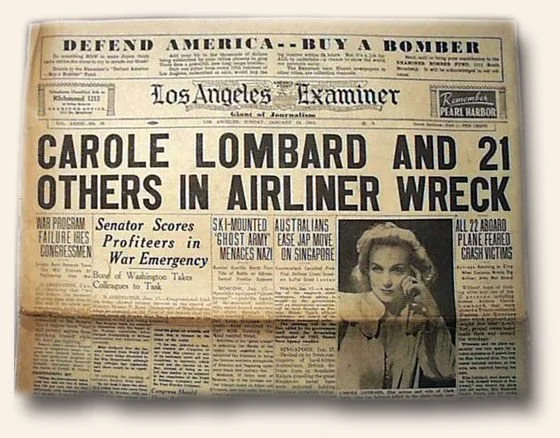 Carole Lombard dies in plane crash