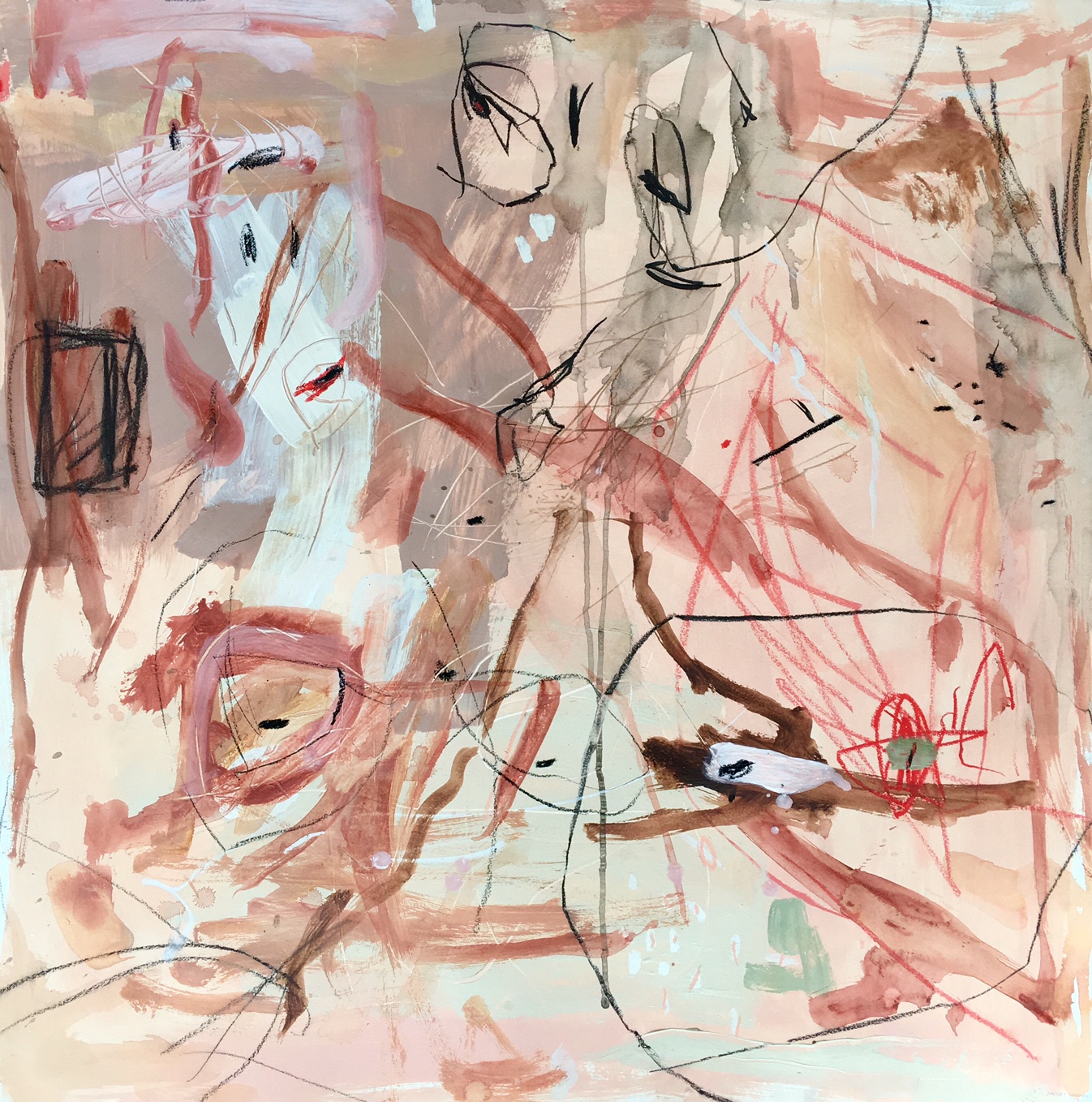 Take Cover Mixed media on paper Framed, 40" x 40" SOLD