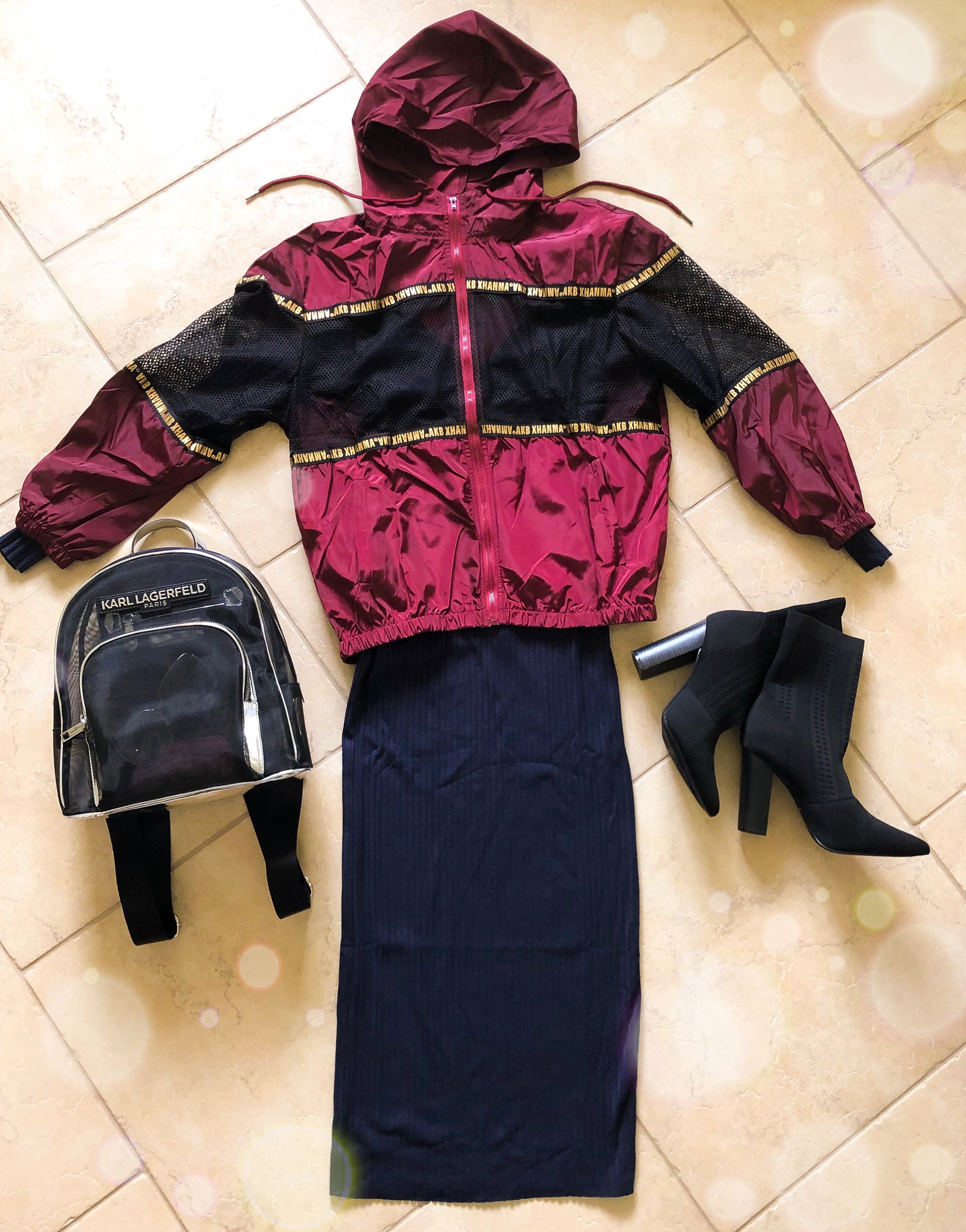 Jacket: SHEIN 595912, Dress: SHEIN 653265, Backpack: Karl Lagerfeld, Shoes: ShoeDazzle