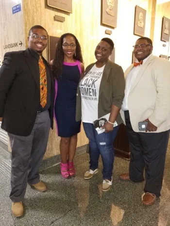 From left to right: Josh Baker (Poet), Dr. Nadia Richardson (Founder, No More Martyrs), Traniesa Caldwell (Poet and Founder of Coffeehouse Poets ) and Quentin Bell (Founder of The Knights & Orchids, Inc. - TKO )
