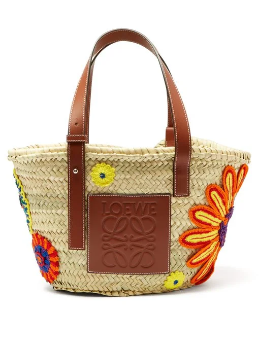 Photo: Matchesfashion ロエベ Floral-crocheted・ロゴ ストロー カゴ トート・バッグ