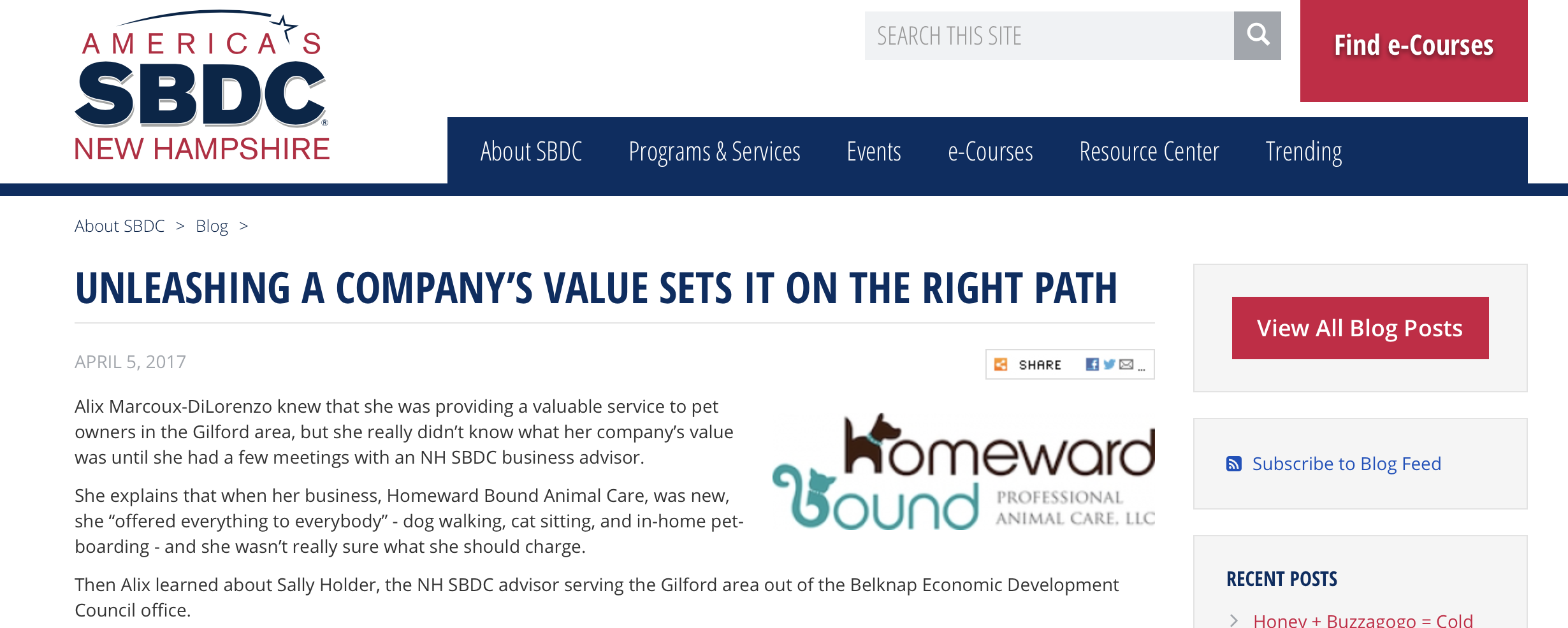 Lakes Region business owner Alix Marcoux DiLorenzo was interviewed by the New Hampshire Small Business Development Council about Homeward Bound's Dog Walking Services.