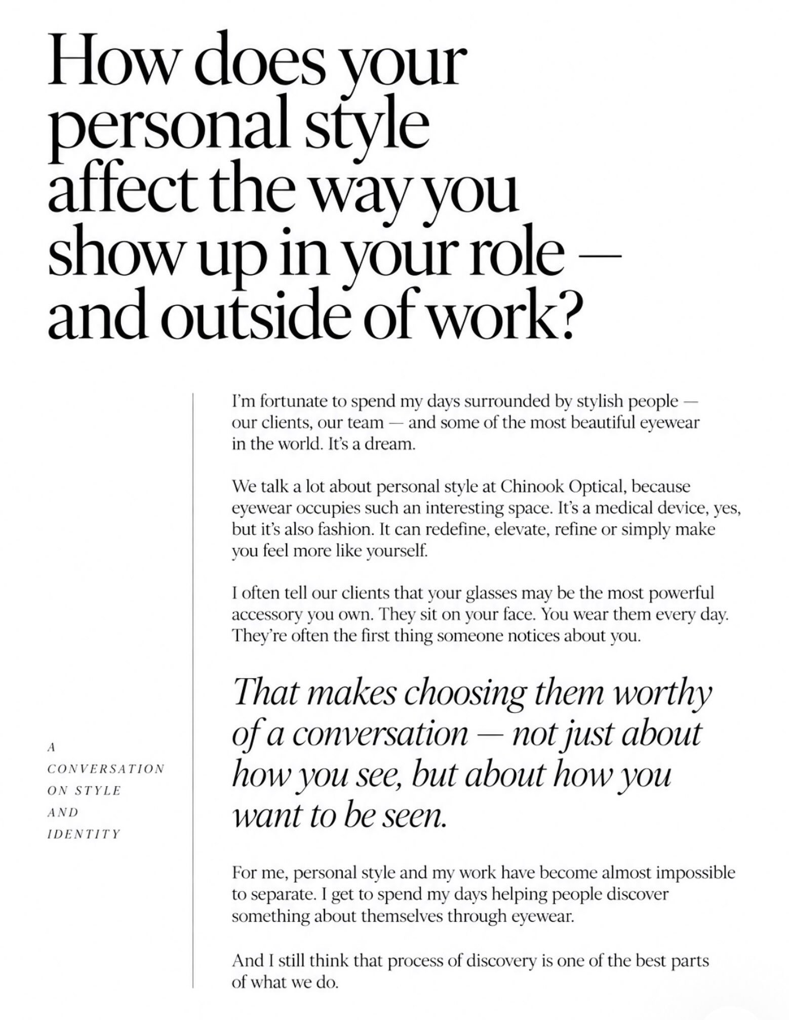 ANNA&rsquo;S PERSPECTIVE / 005

The Power of Eyewear 

(Part of my interview with Avenue Magazine for their 2026 Best Dressed List)