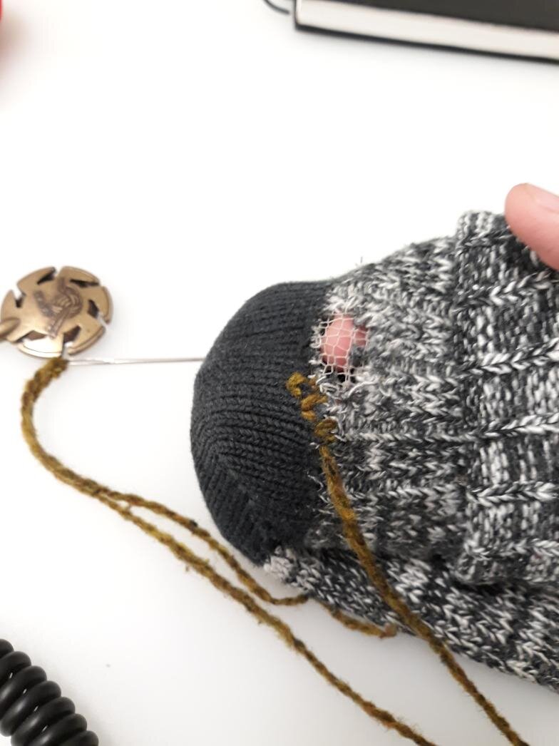 The beginning of the darn pattern