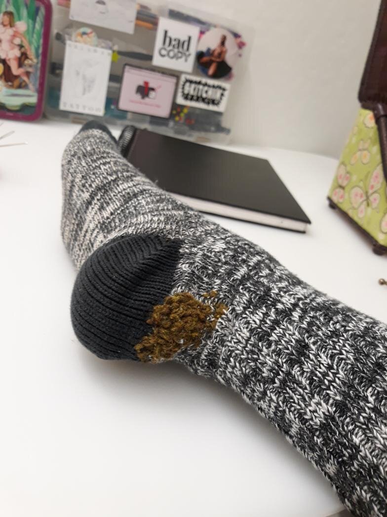 The finished darn! I had never worked with Swiss darning before, it’s a lot more like knitting than sewing.