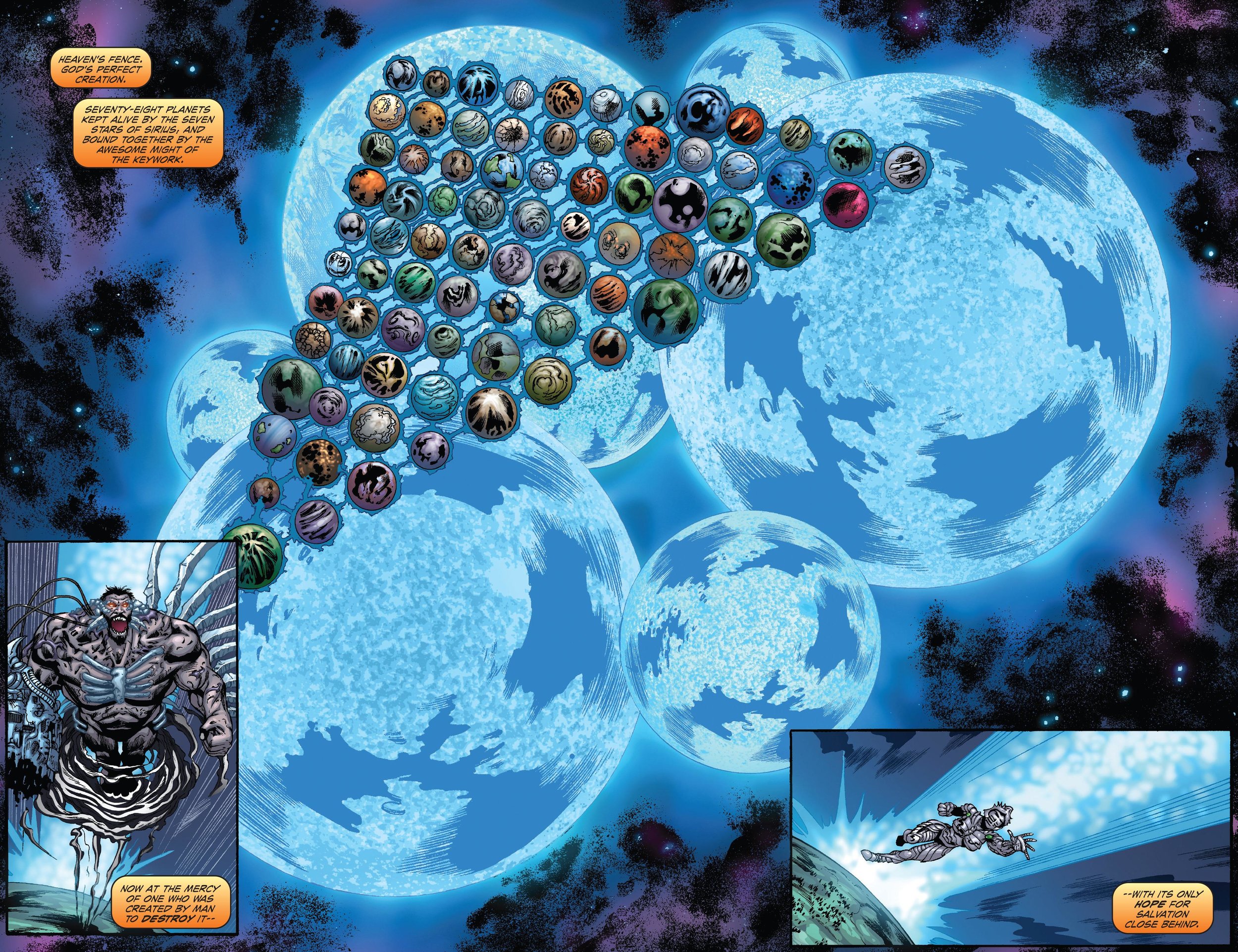 We get this Double Page Spread as they both shoot the hell off into space .